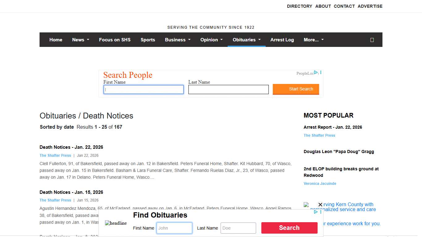 The Shafter Press Obituaries