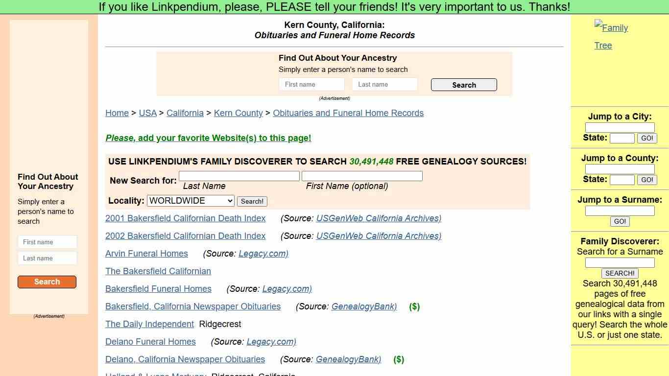 Kern County, California: Obituaries and Funeral Home Records